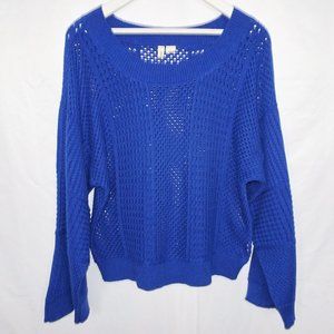MOTH Anthropologie Blue Open Knit Reese Wide Sleeve Sweater